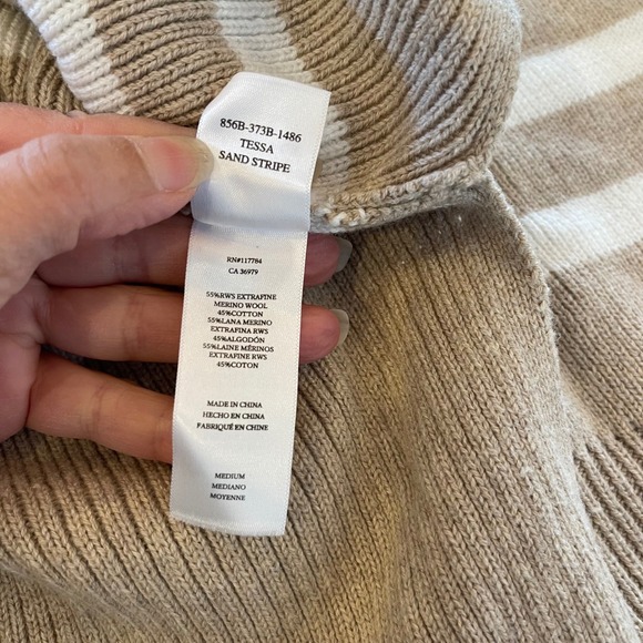 Rails Tessa Sand Stripe Mock Neck Quarter Zip Ribbed Knit Sweater Medium - Picture 8 of 10